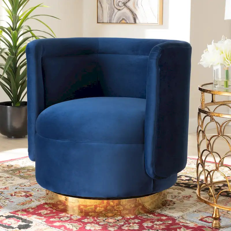 Poltrona decorativa girevole in velluto con base effetto oro