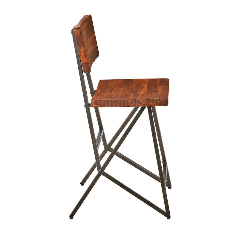 Rustic Wood Counter Stool with Gunmetal Frame and Footrest