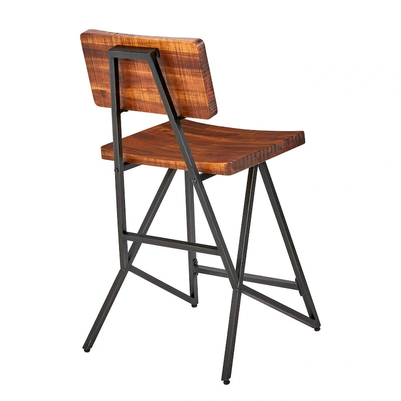 Rustic Wood Counter Stool with Gunmetal Frame and Footrest