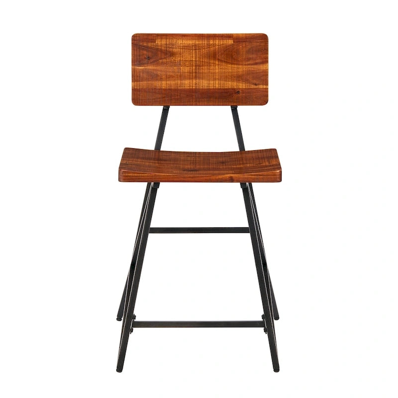 Rustic Wood Counter Stool with Gunmetal Frame and Footrest