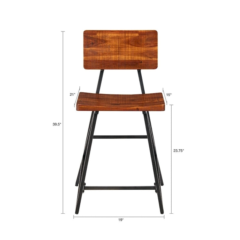 Rustic Wood Counter Stool with Gunmetal Frame and Footrest