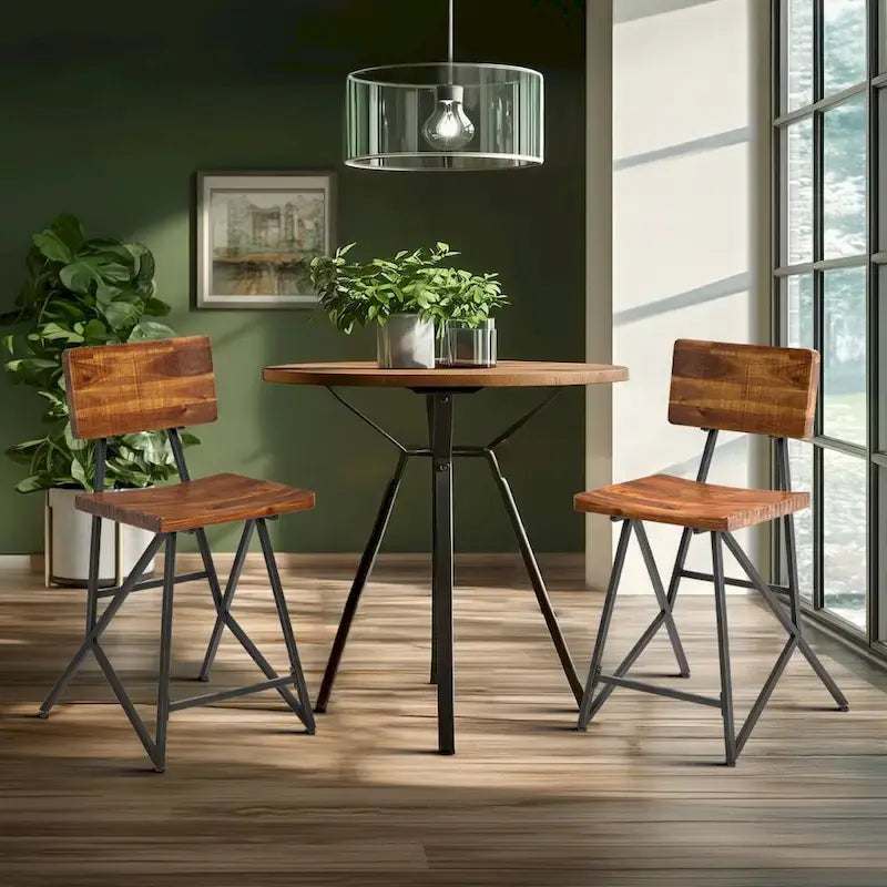 Rustic Wood Counter Stool with Gunmetal Frame and Footrest