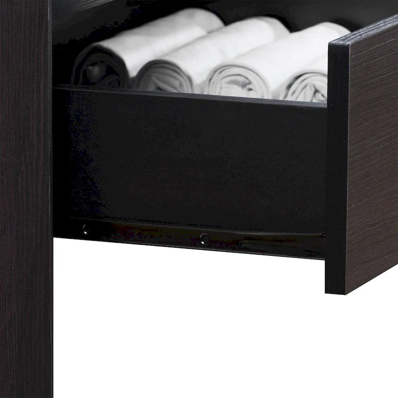 Cómoda alta de cinco cajones de estilo moderno de mediados de siglo con acabado efecto madera