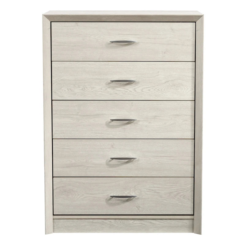 Mid-Century Five-Drawer Tall Dresser with Woodgrain Finish