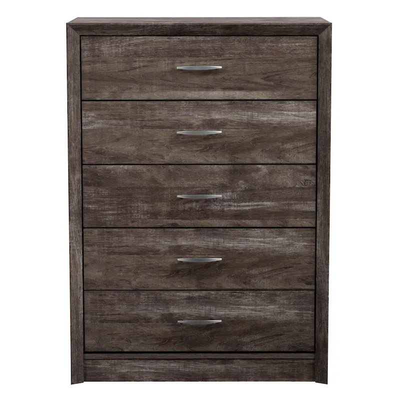 Mid-Century Five-Drawer Tall Dresser with Woodgrain Finish