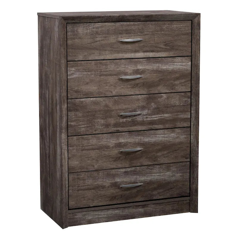 Mid-Century Five-Drawer Tall Dresser with Woodgrain Finish