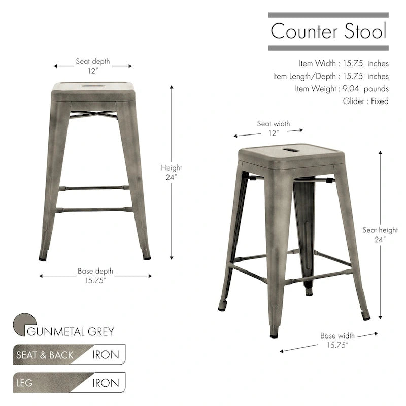 Stackable Metal Counter Stools for Indoor and Outdoor Use, Set of Four
