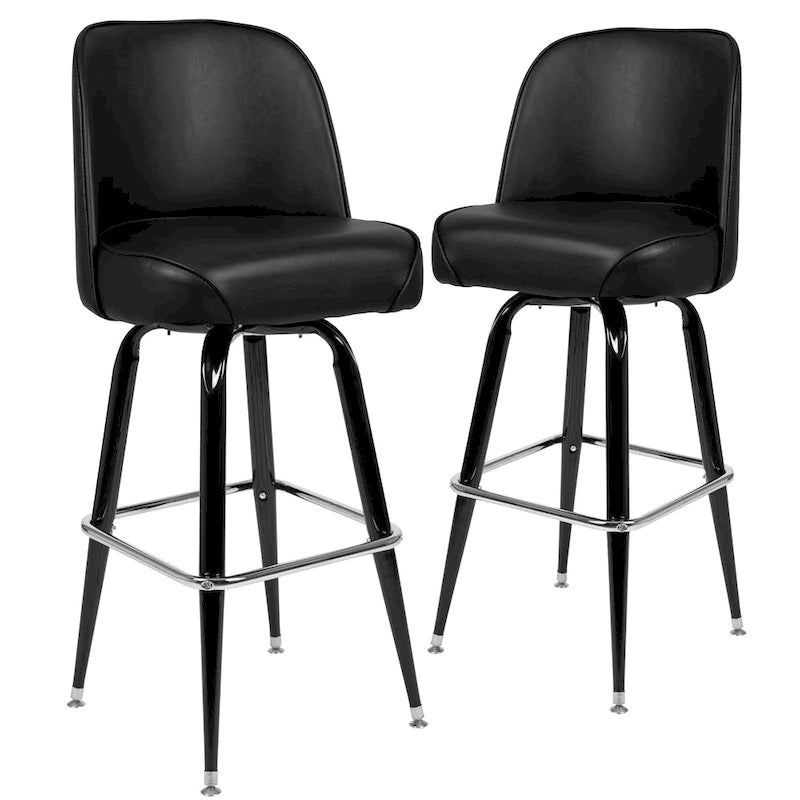 Taburetes giratorios tapizados de vinilo para barra, con estructura metálica y reposapiés, juego de dos