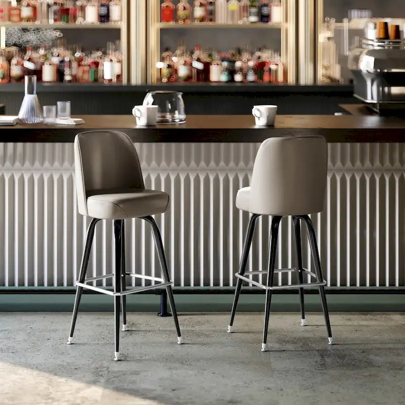 Taburetes giratorios tapizados de vinilo para barra, con estructura metálica y reposapiés, juego de dos