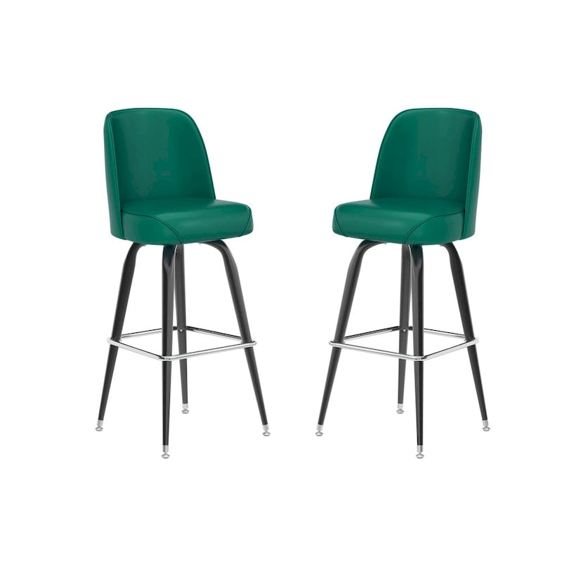 Taburetes giratorios tapizados de vinilo para barra, con estructura metálica y reposapiés, juego de dos