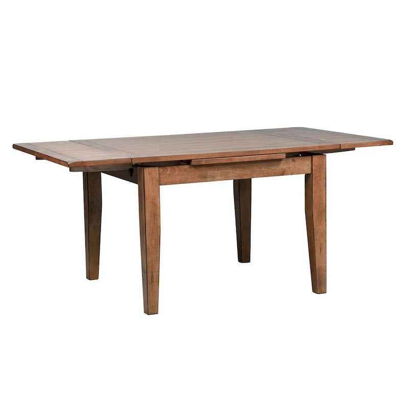 Mesa de comedor extensible marrón medio con dos extensiones retráctiles
