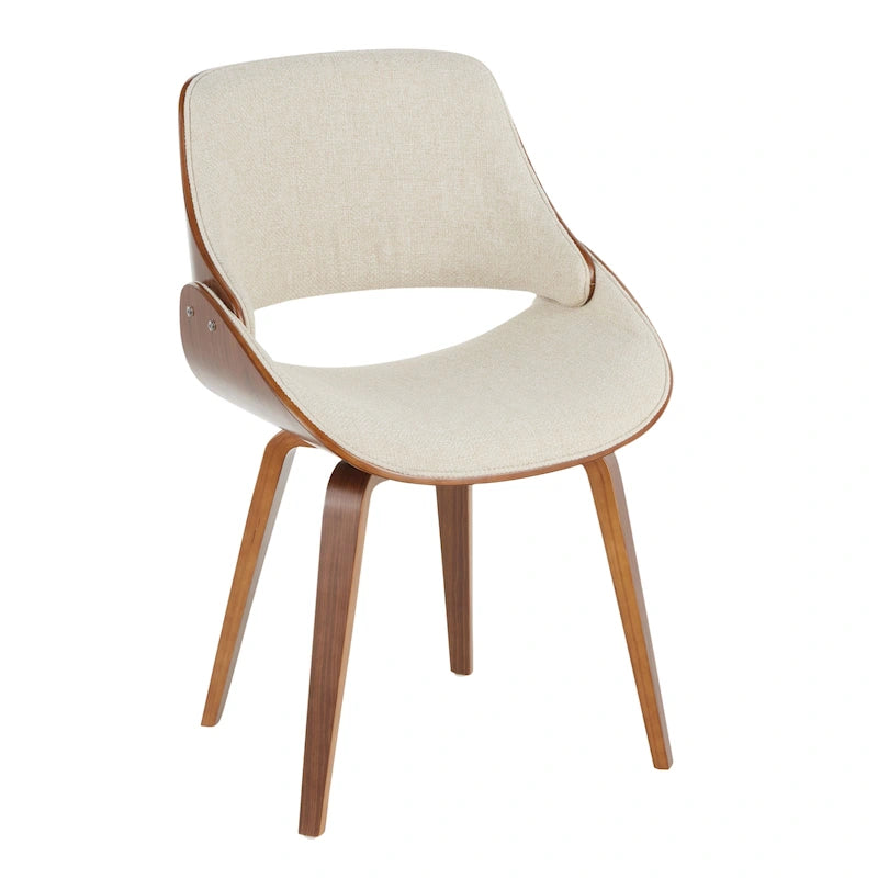 Silla de comedor tapizada de estilo moderno de mediados de siglo con estructura de acabado nogal