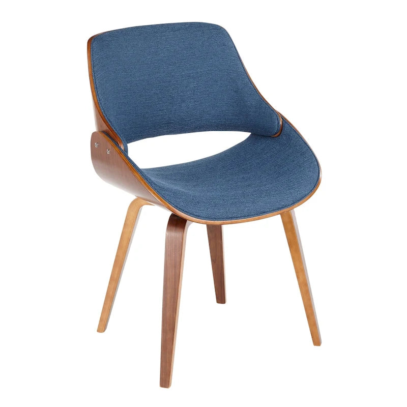 Silla de comedor tapizada de estilo moderno de mediados de siglo con estructura de acabado nogal