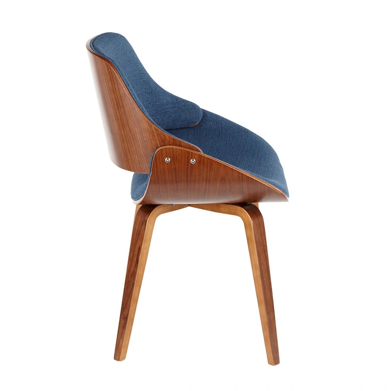 Silla de comedor tapizada de estilo moderno de mediados de siglo con estructura de acabado nogal