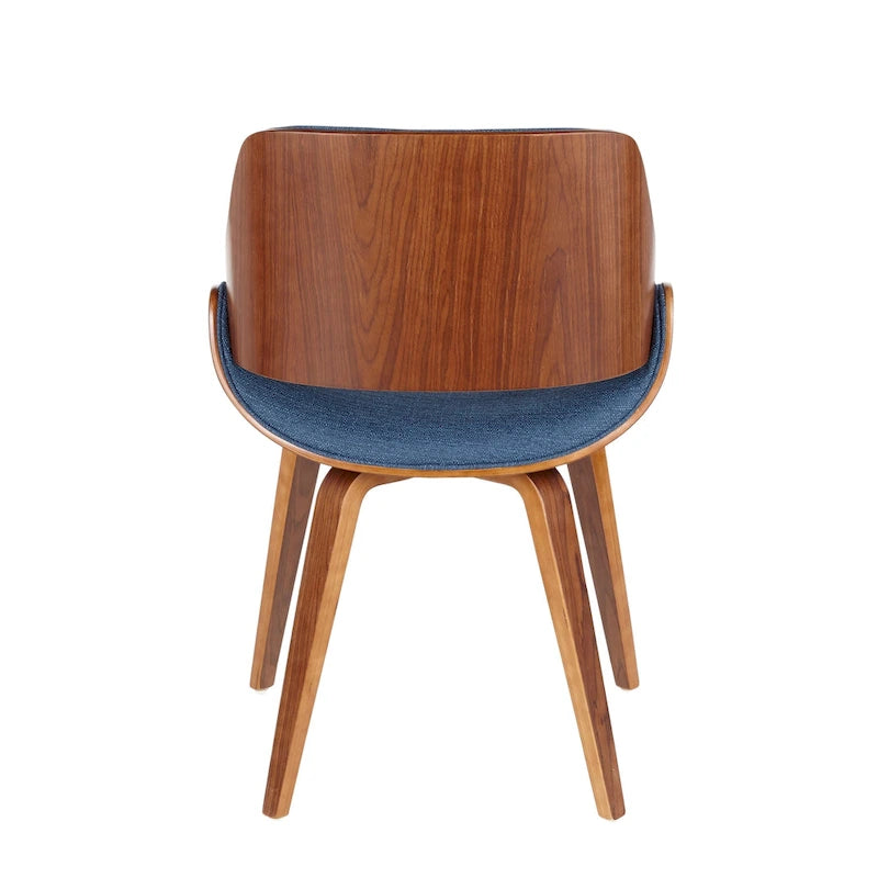 Silla de comedor tapizada de estilo moderno de mediados de siglo con estructura de acabado nogal