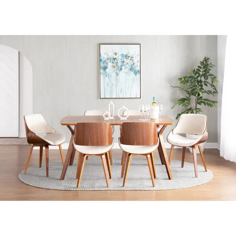 Mid-Century Upholstered Dining Chair with Walnut-Finish Frame
