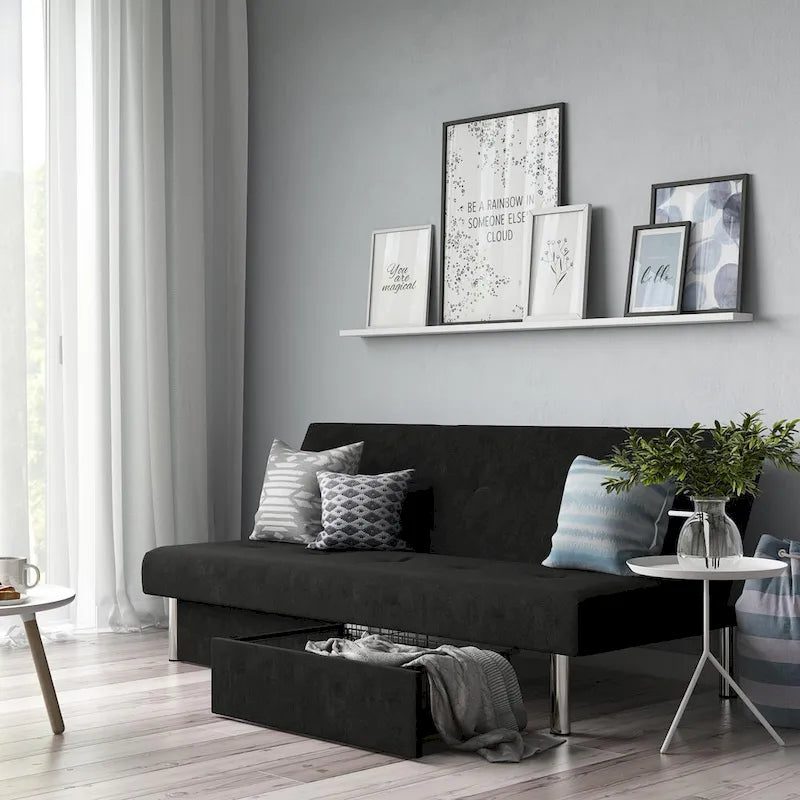 Futon contenitore in microfibra trapuntata con schienale regolabile