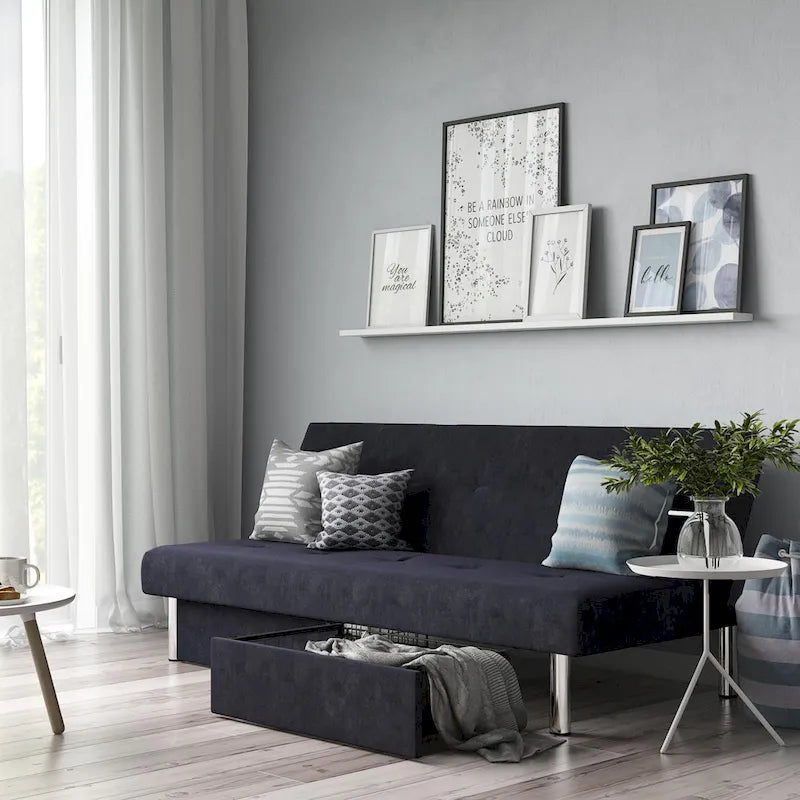 Futon contenitore in microfibra trapuntata con schienale regolabile