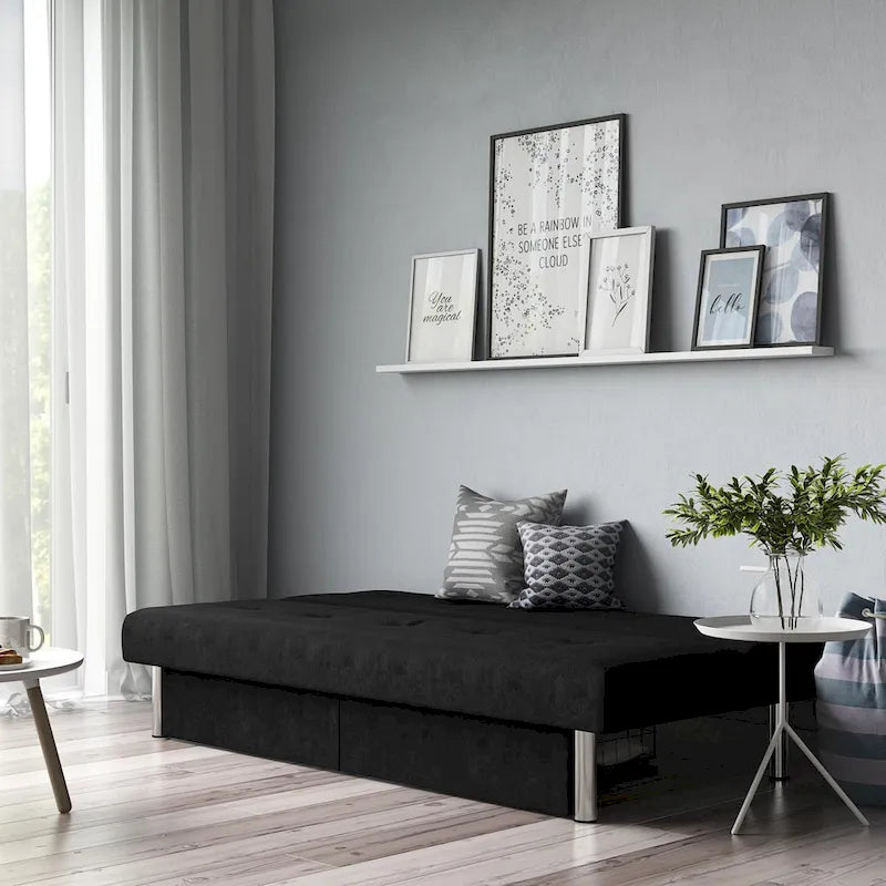 Futon contenitore in microfibra trapuntata con schienale regolabile