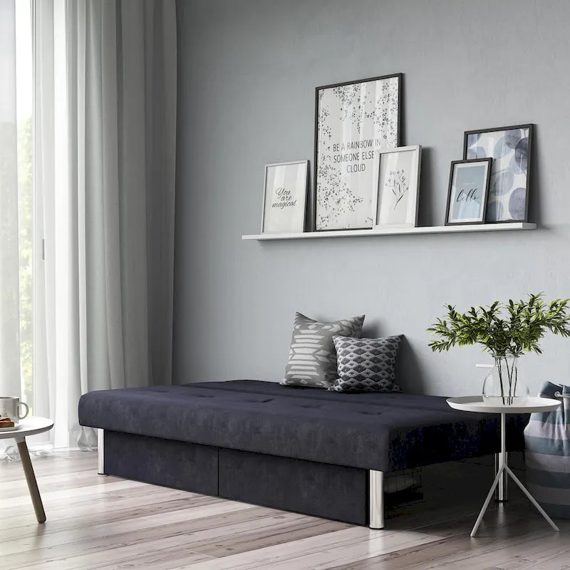 Futon contenitore in microfibra trapuntata con schienale regolabile