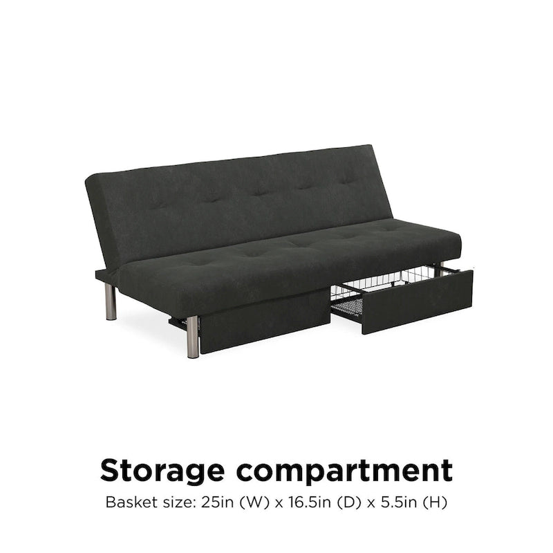 Futon contenitore in microfibra trapuntata con schienale regolabile