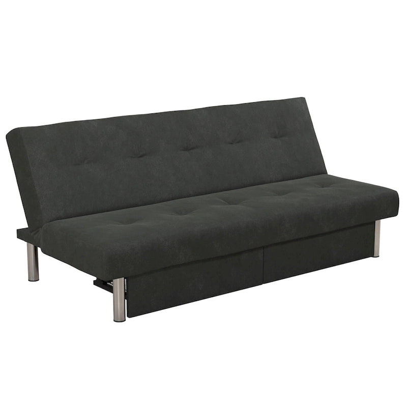 Futon contenitore in microfibra trapuntata con schienale regolabile