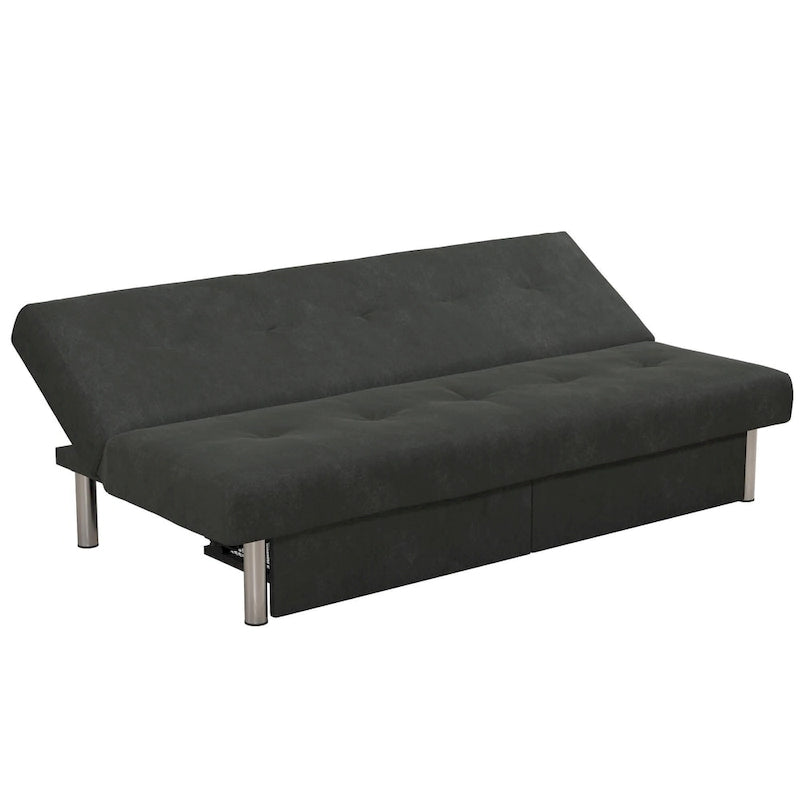 Futon contenitore in microfibra trapuntata con schienale regolabile