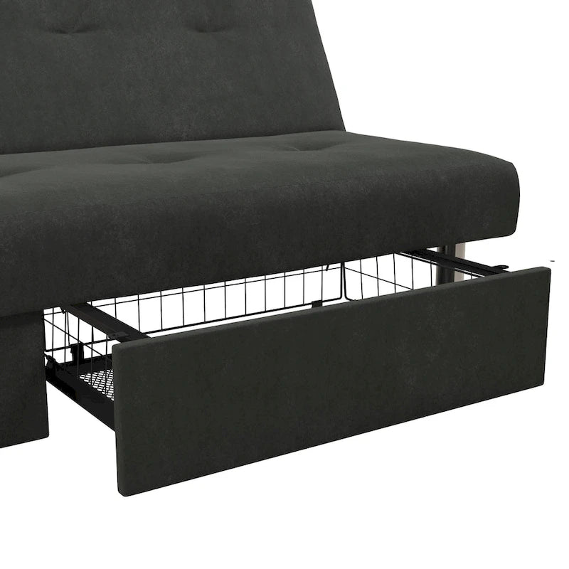 Futon contenitore in microfibra trapuntata con schienale regolabile