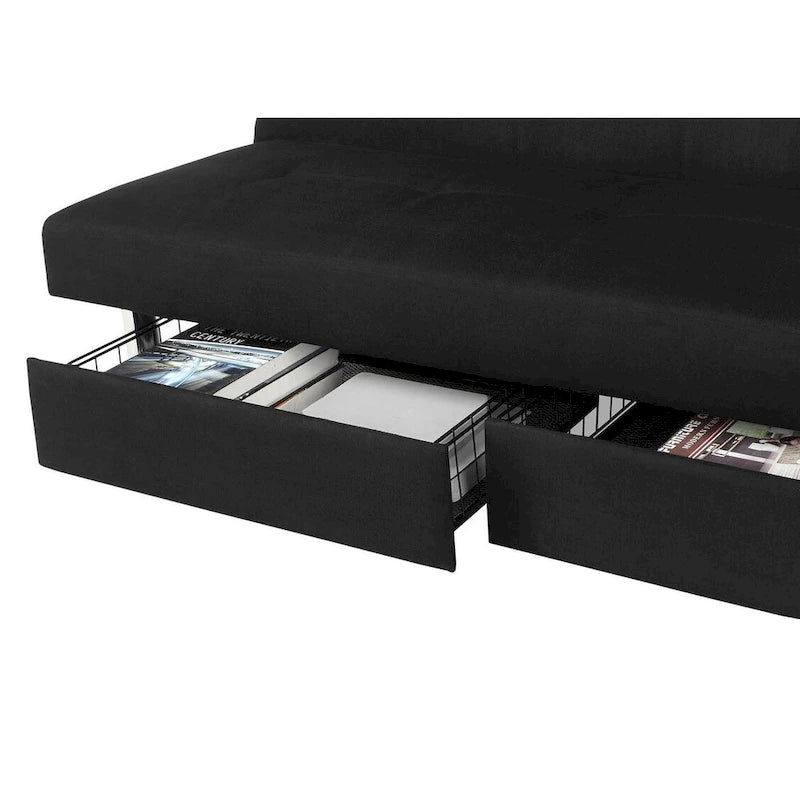 Futon contenitore in microfibra trapuntata con schienale regolabile