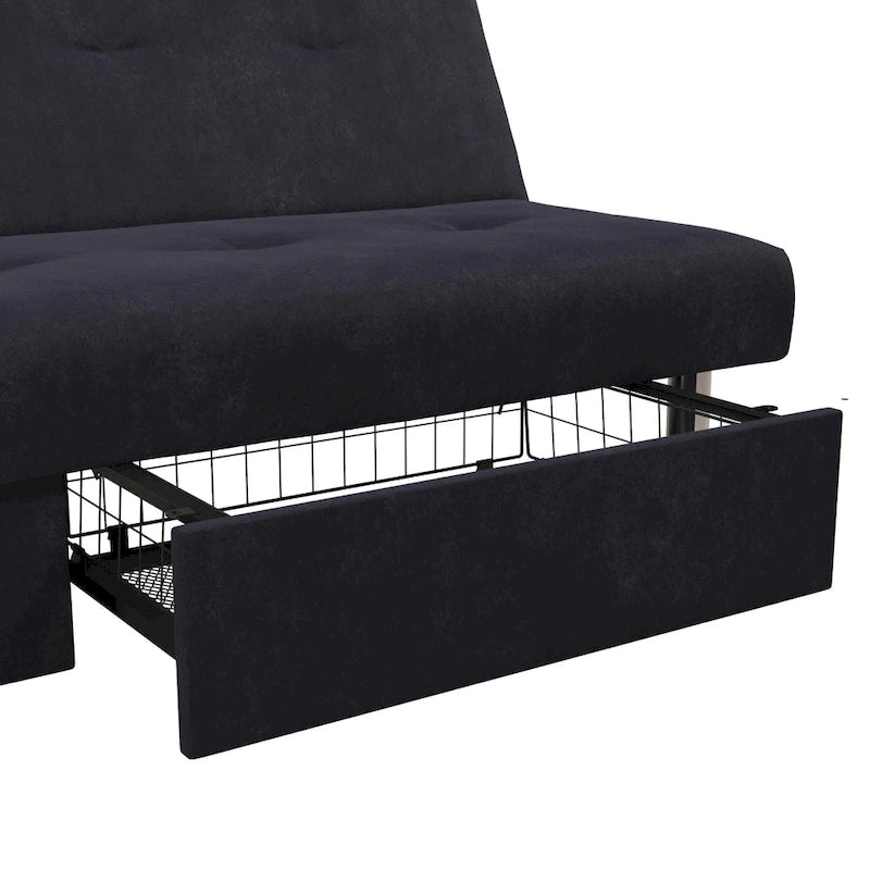 Futon contenitore in microfibra trapuntata con schienale regolabile