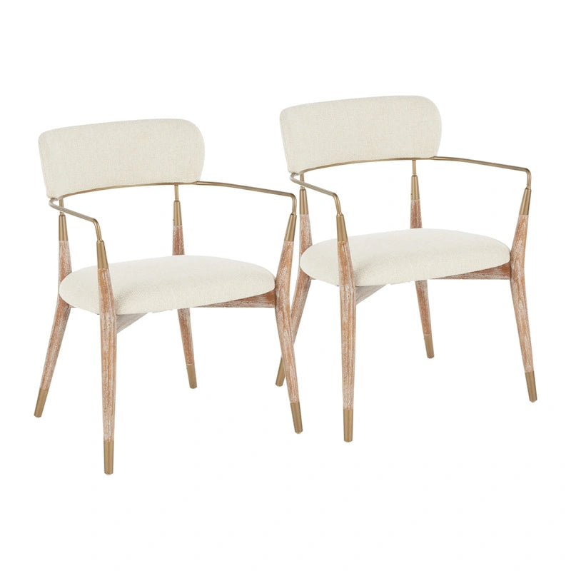 Upholstered Wood Dining Chairs with Metal Accents, Set of Two