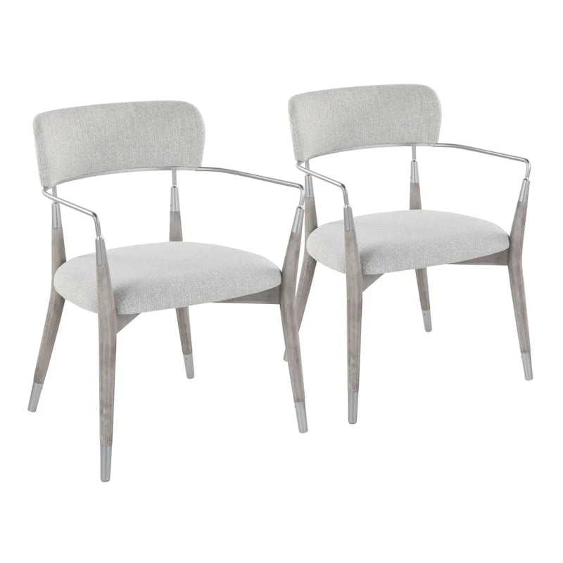 Sillas de comedor tapizadas de madera con detalles metálicos, juego de dos