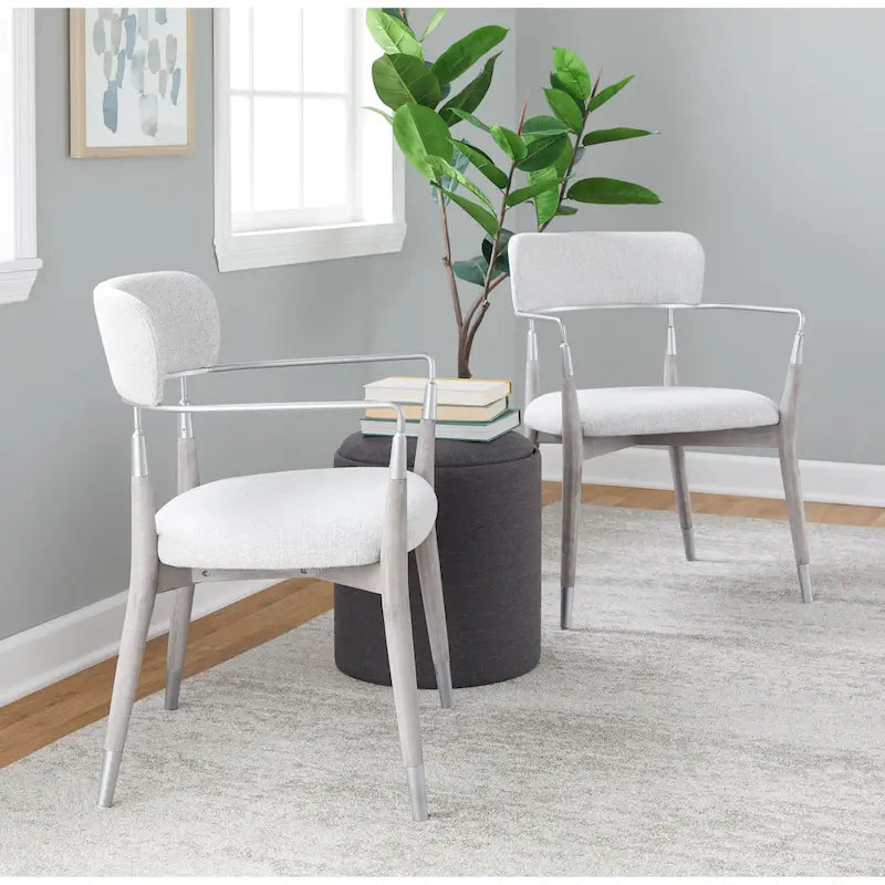 Upholstered Wood Dining Chairs with Metal Accents, Set of Two