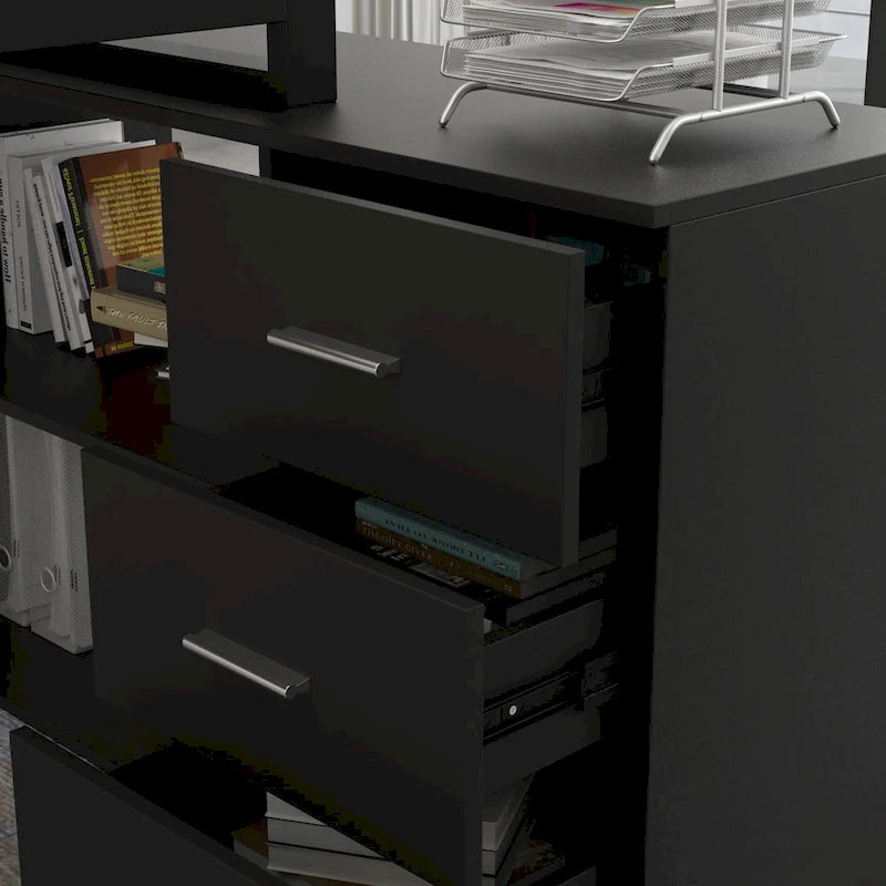 Escritorio de oficina en forma de L de 55 pulgadas con cajón y estante de almacenamiento