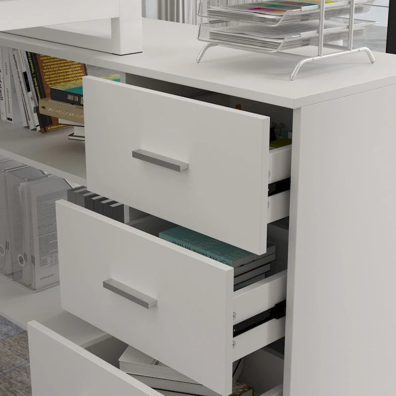 Escritorio de oficina en forma de L de 55 pulgadas con cajón y estante de almacenamiento