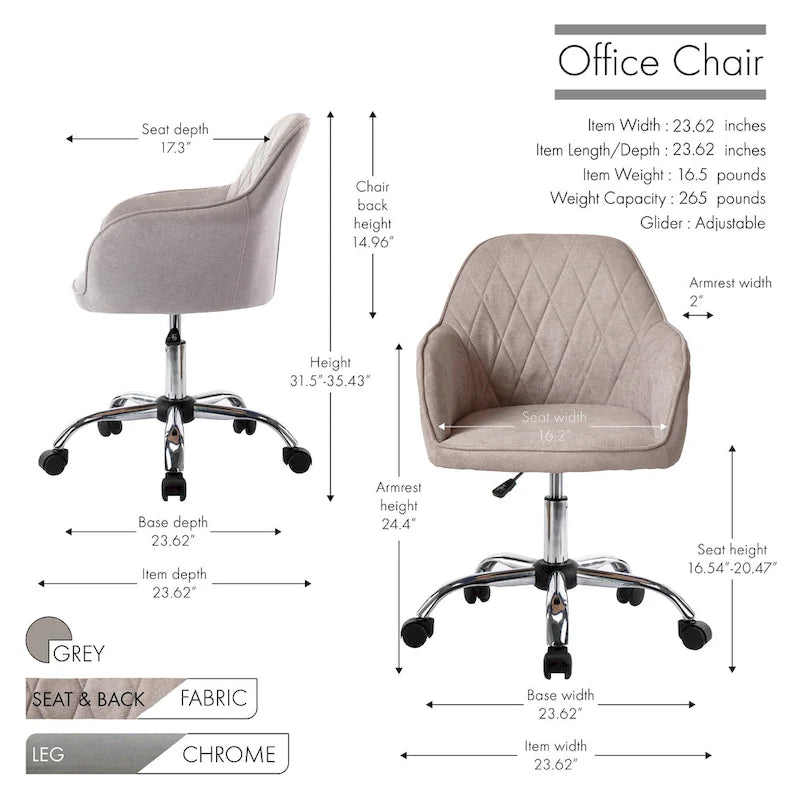 Fabric Office Chair with Adjustable Height, Armrests and Caster Wheels