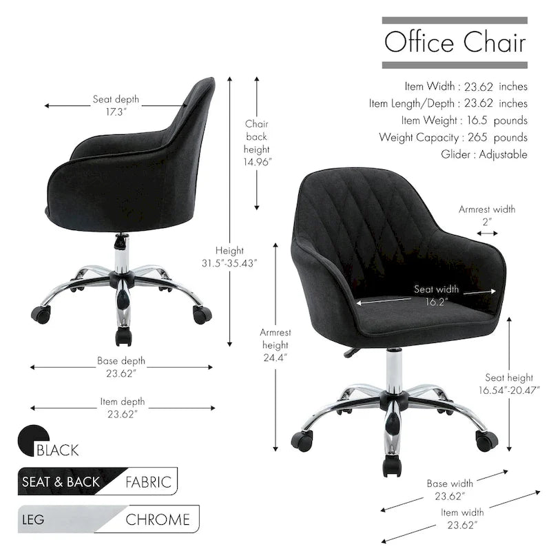 Fabric Office Chair with Adjustable Height, Armrests and Caster Wheels