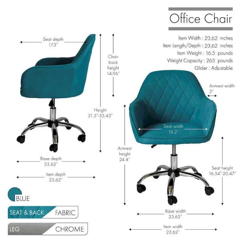 Fabric Office Chair with Adjustable Height, Armrests and Caster Wheels