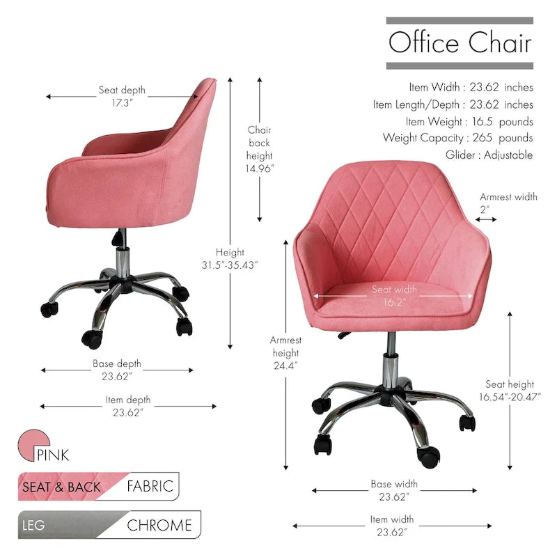 Fabric Office Chair with Adjustable Height, Armrests and Caster Wheels