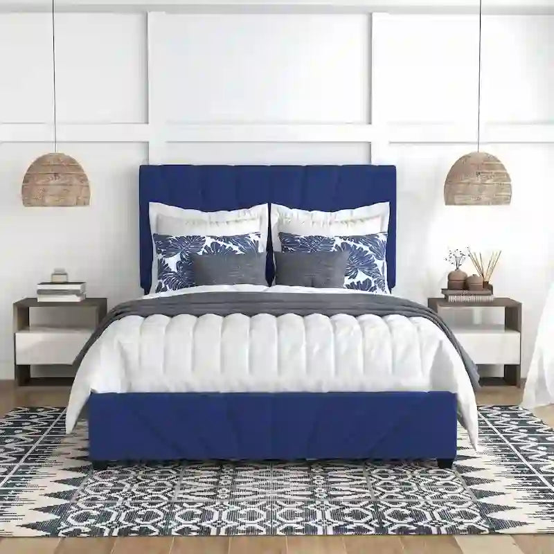 Cama de almacenamiento tapizada estilo art déco con 4 cajones y cabecero capitoné