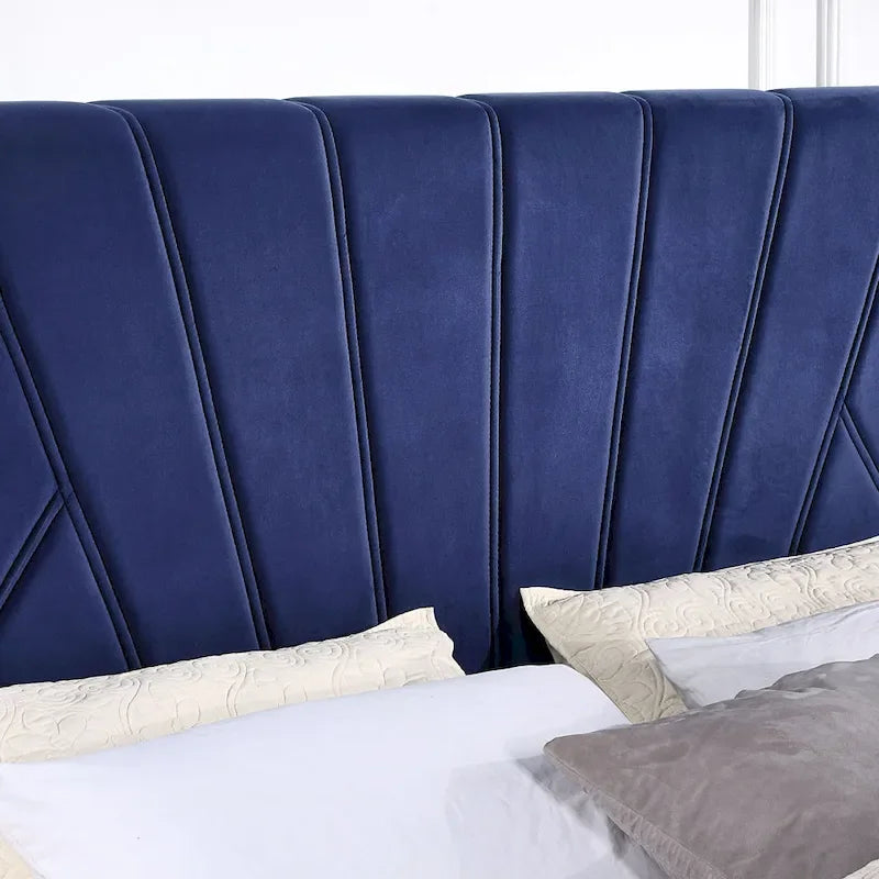 Επενδεδυμένο κρεβάτι αποθήκευσης Art Deco με 4 συρτάρια και κεφαλάρι με καπιτονέ κουμπιά