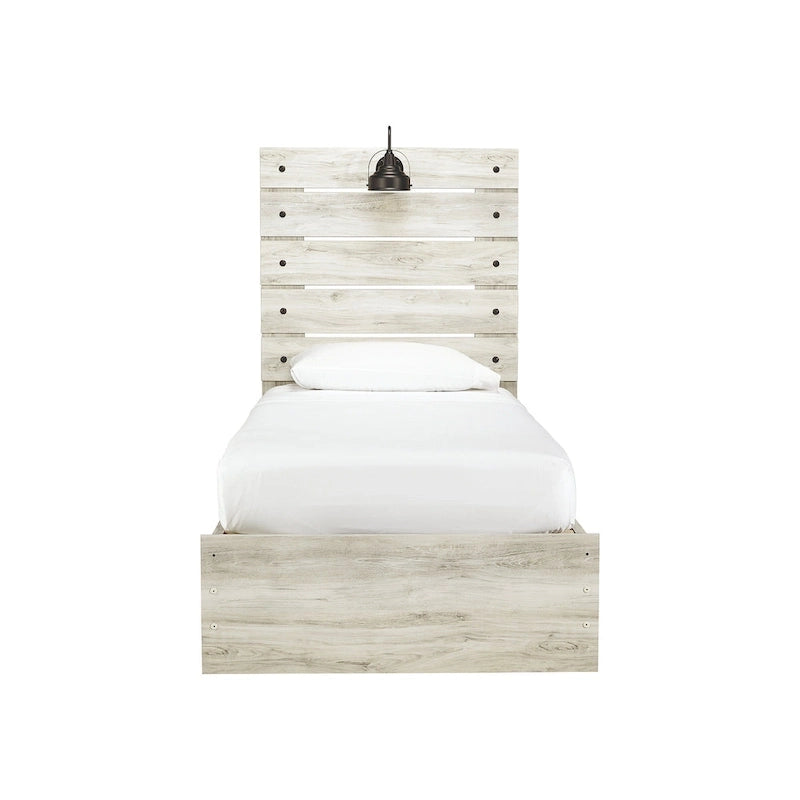 Whitewash Panel Bed with 2 Storage Drawers, Lights and USB Ports
