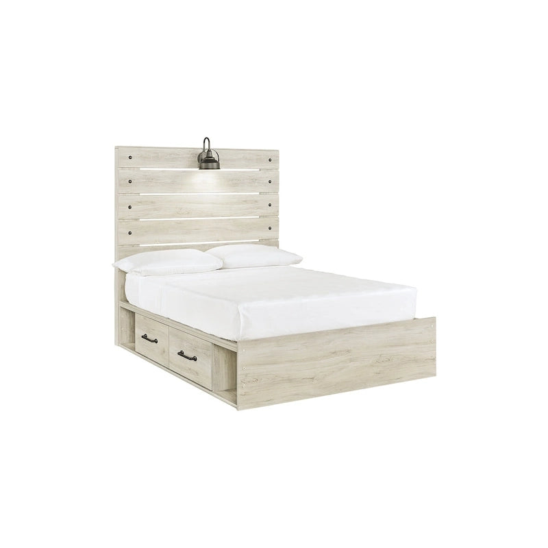 Whitewash Panel Bed with 2 Storage Drawers, Lights and USB Ports