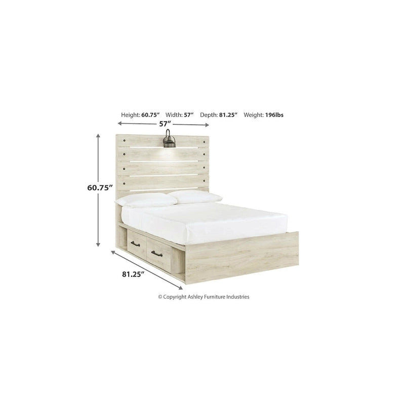 Whitewash Panel Bed with 2 Storage Drawers, Lights and USB Ports