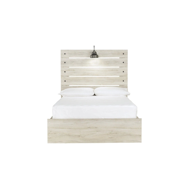 Whitewash Panel Bed with 2 Storage Drawers, Lights and USB Ports