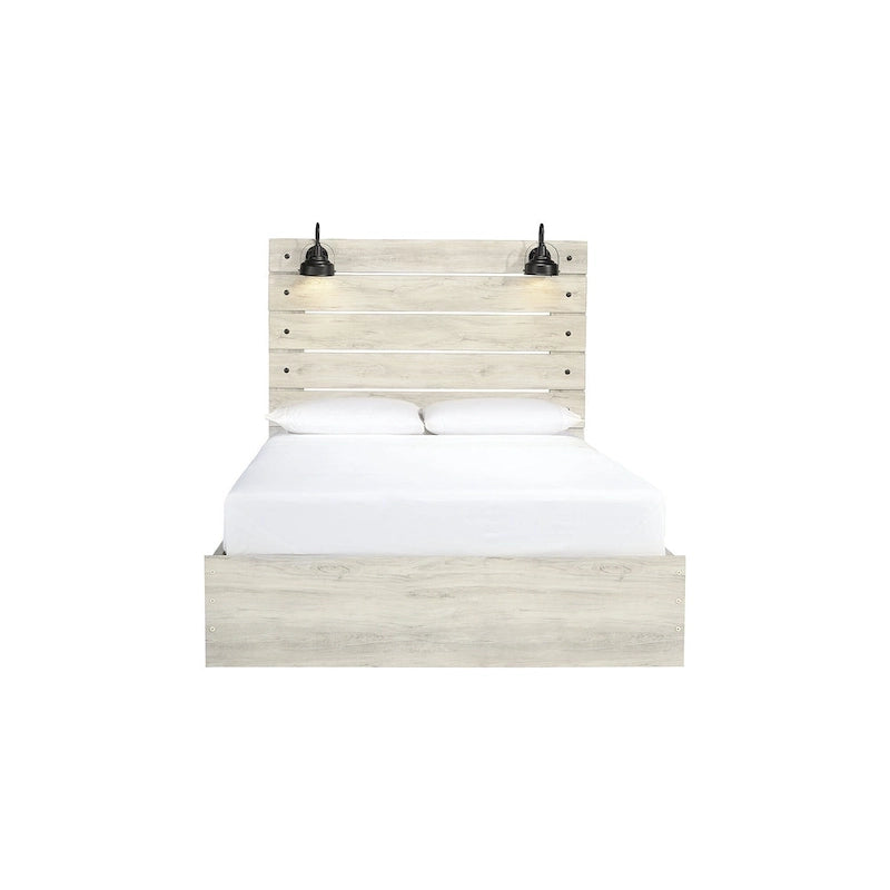 Whitewash Panel Bed with 2 Storage Drawers, Lights and USB Ports