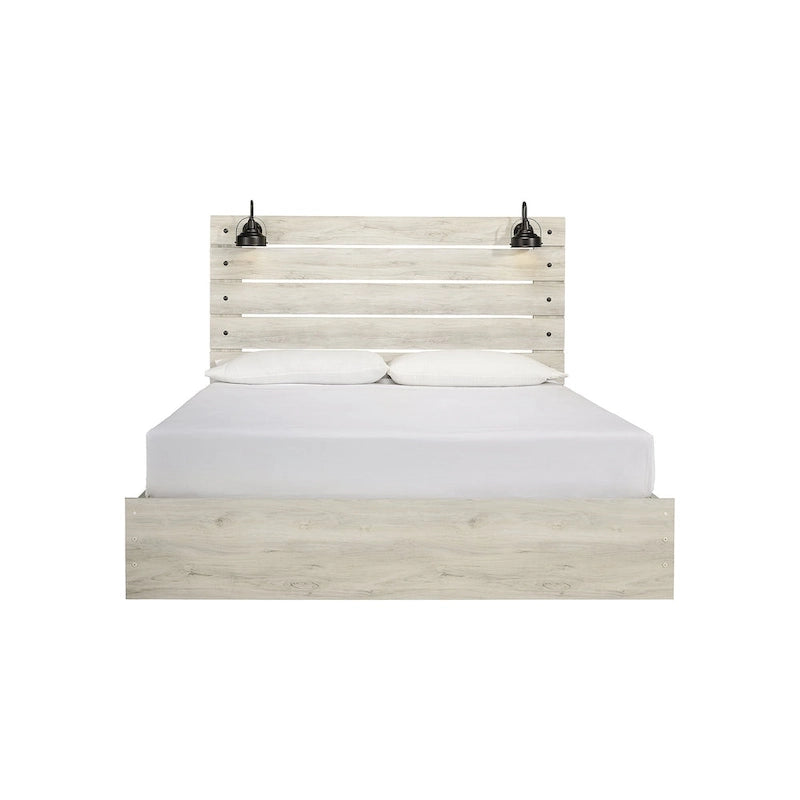 Whitewash Panel Bed with 2 Storage Drawers, Lights and USB Ports