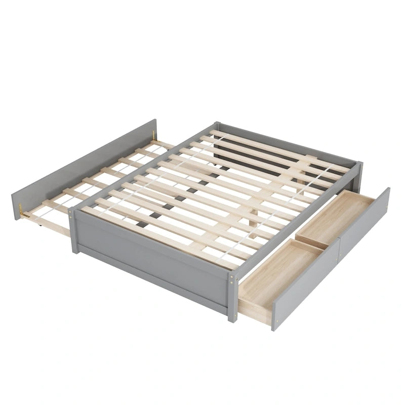 Cama de plataforma Full de pino macizo con cama nido Twin y dos cajones