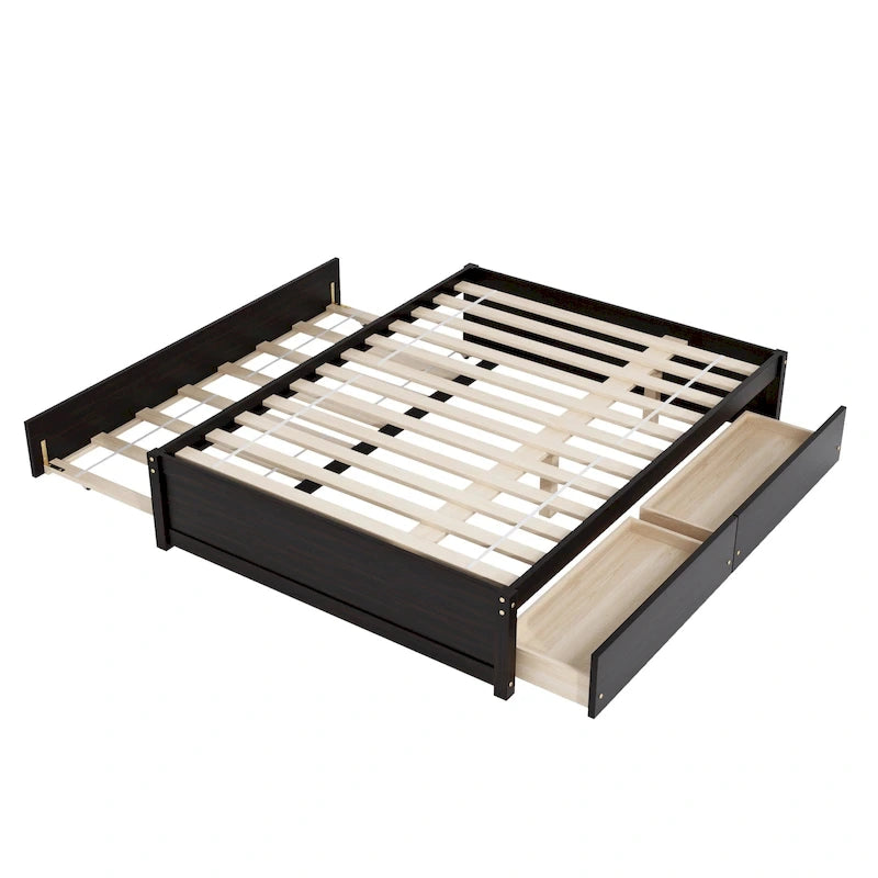 Cama de plataforma Full de pino macizo con cama nido Twin y dos cajones