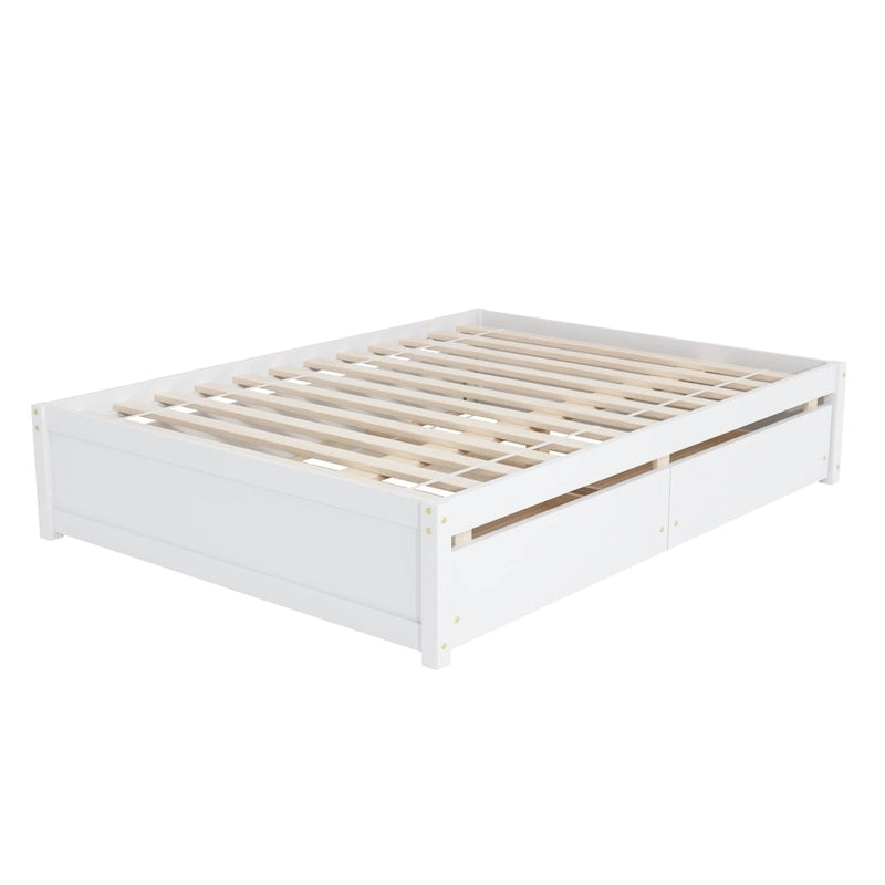 Cama de plataforma Full de pino macizo con cama nido Twin y dos cajones
